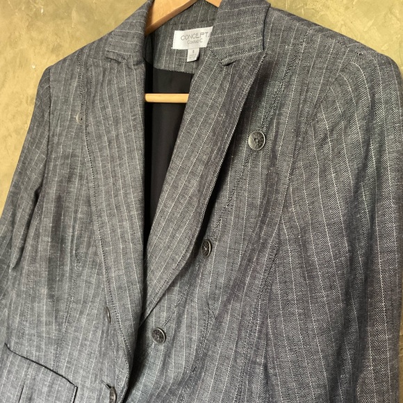 Vintage Y2K Concepts by Conrad C. Pinstripe Linen Blend Blazer - Picture 4 of 6